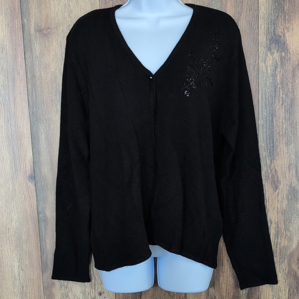 Cricket Lane Collection Black One Button Cardigan Women's Sweater M         F185